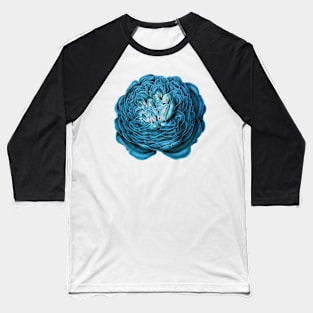 Big Blue Flower Pattern Baseball T-Shirt